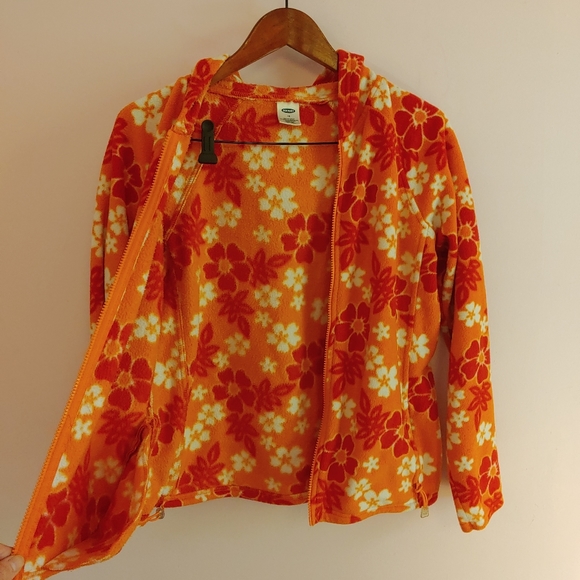 (2 for $15) Old Navy orange floral zip up hooded fleece girl's size 16 - Picture 3 of 6